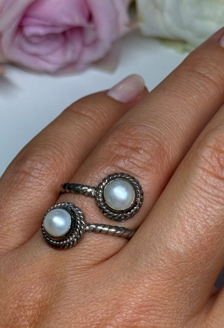 Vintage 925 Sterling Silver Pearl Ring Size 5